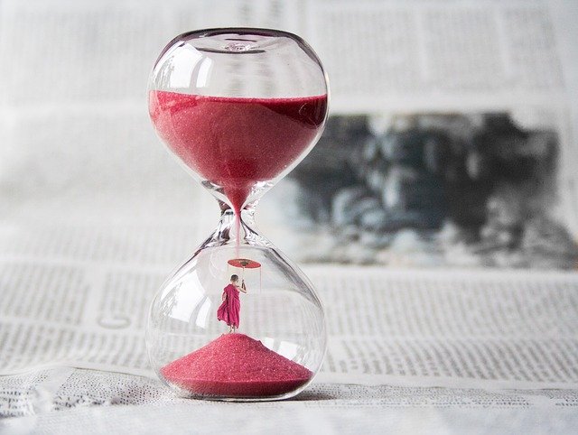 An hourglass that’s on a piece of newspaper