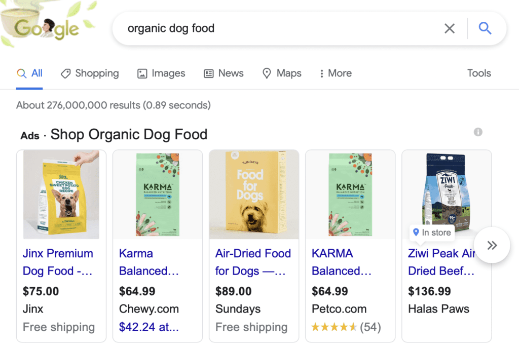 Sample Google Shopping Ads