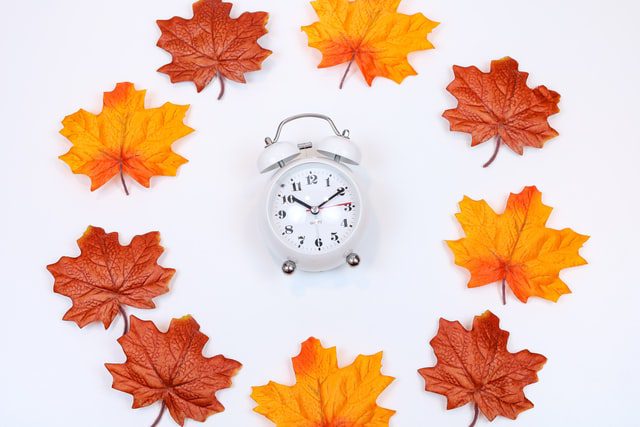 Clock surrounded by leaves
