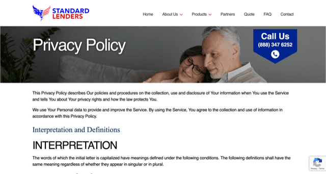 Standard Lenders privacy policy example