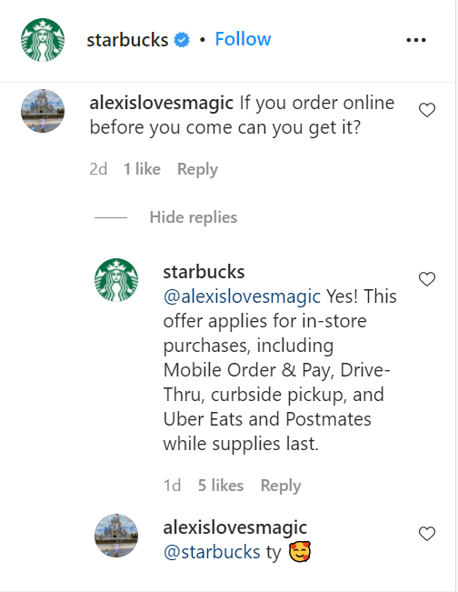 Starbucks providing customer service on social media