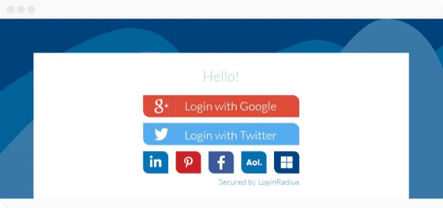 A web page displaying social login buttons