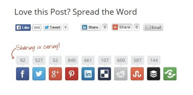 A web page displaying social share buttons