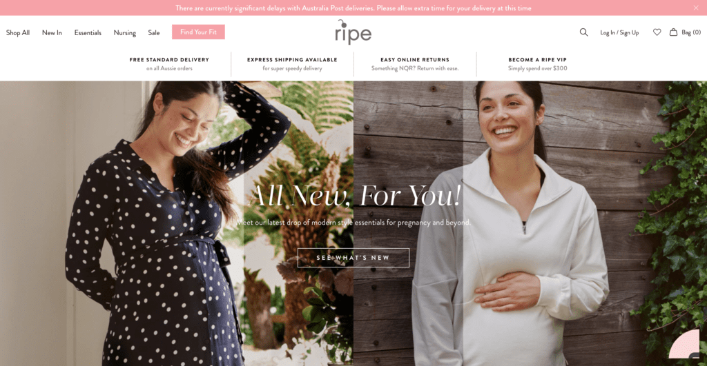 Motherhood website with beautiful, clean images of their products