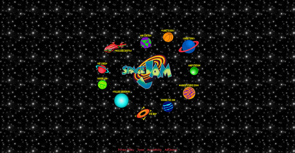 Screenshot of Space Jam’s 1996 website
