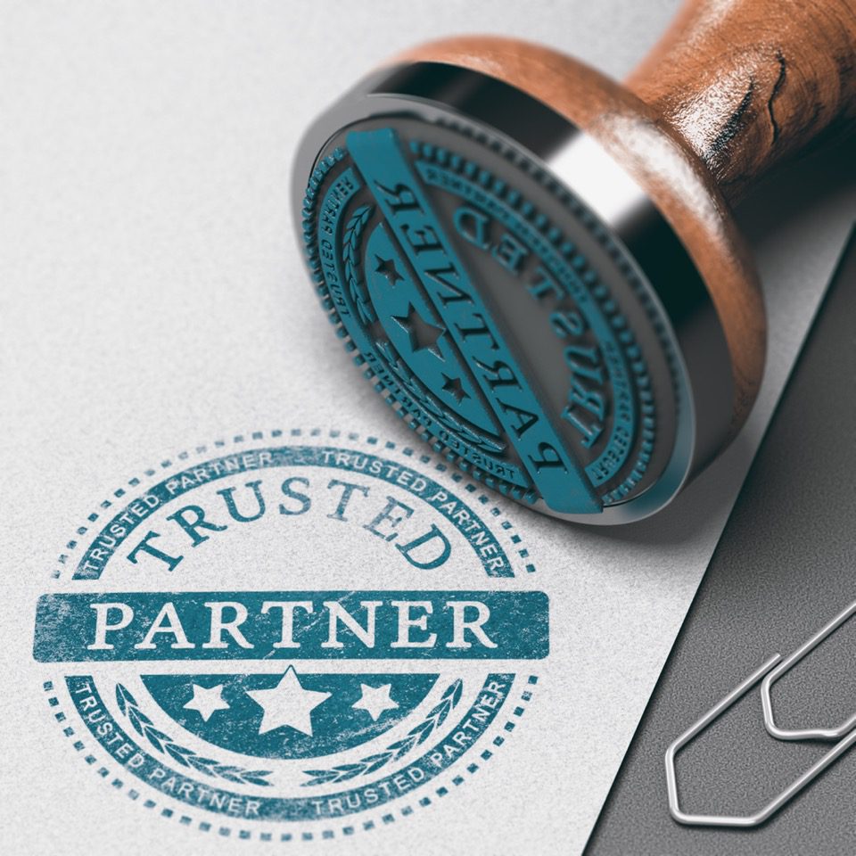 Trusted partner stamped on paper