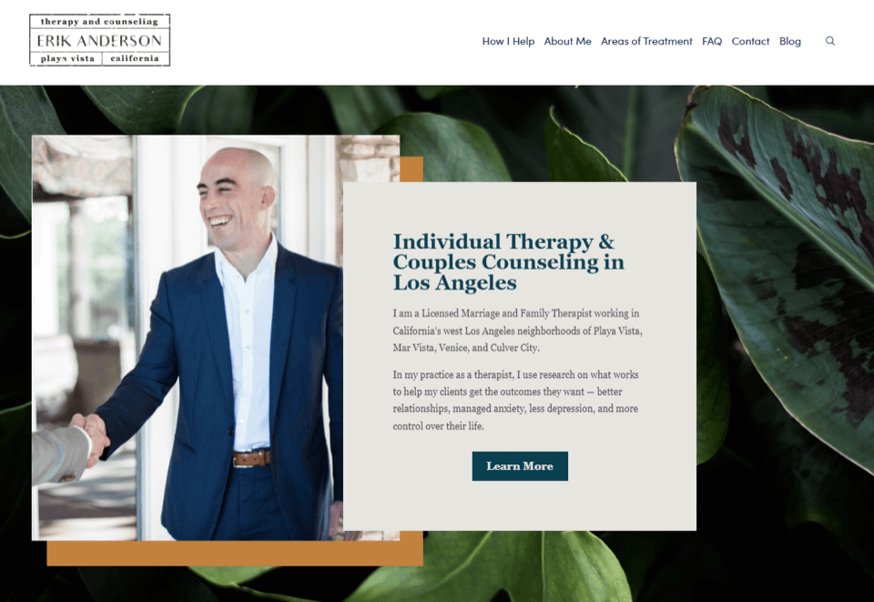 a visually appealing Homepage for a therapy website