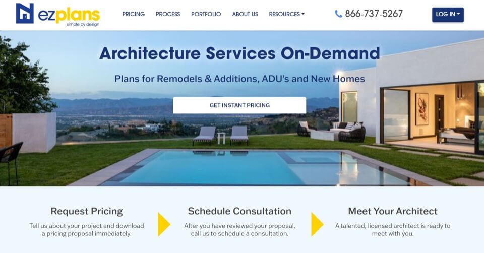 the home page of an architecture services vendor
