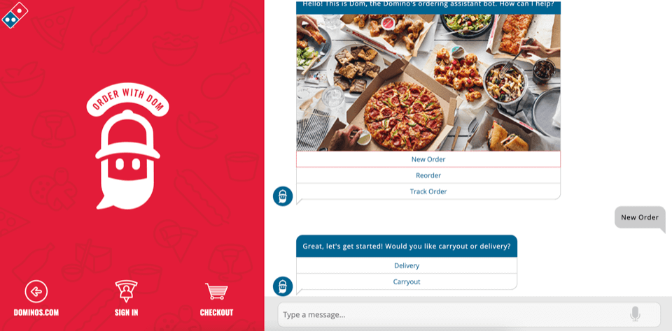 Domino’s chatbot example for customer service