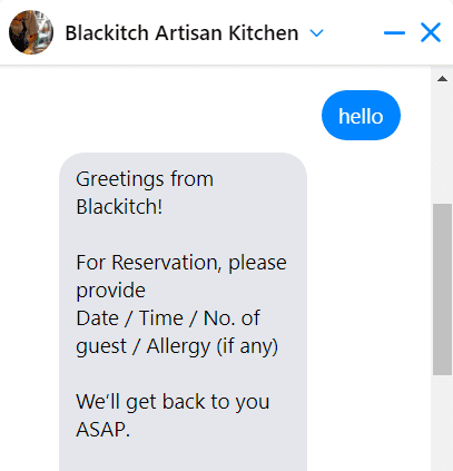 A chatbot being implemented on Facebook for reservations