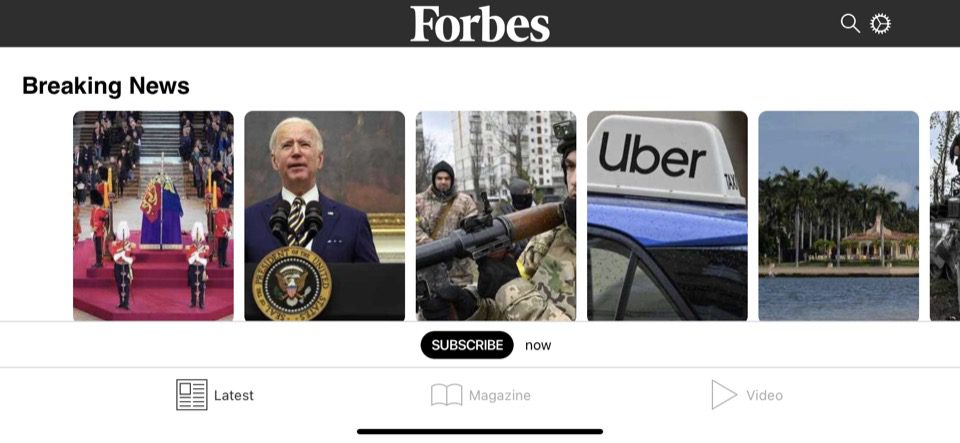 Main screen of Forbes mobile application
