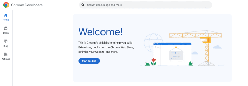 Homepage for Google Chrome Development